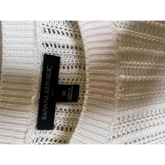 Banana Republic Cream Cotton Open Knit 3/4 Sleeve Sweater Cotton Medium - Picture 4 of 8